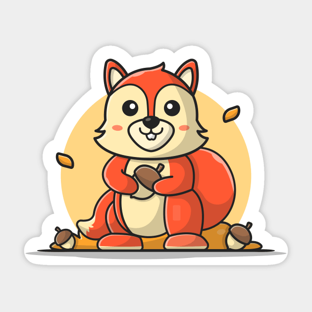 Happy Cute Squirrel Holding Acorn Cartoon Vector Icon Illustration Sticker by Catalyst Labs